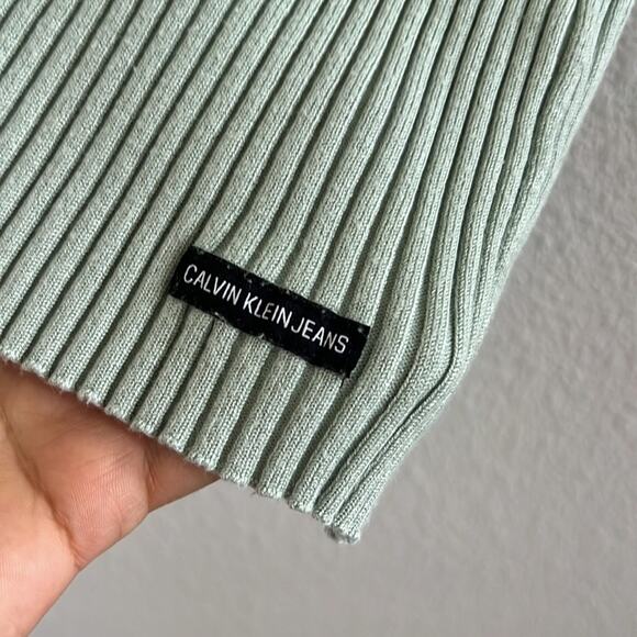 Calvin Klein Jeans Top Ribbed Light Mint Green Collar Academia Button Crop Small - Picture 5 of 7